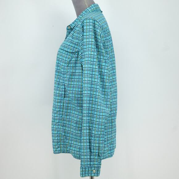 Exofficio Top Womens Large Blue White Plaid Blouse Long Sleeve Vents Pockets - Picture 16 of 16
